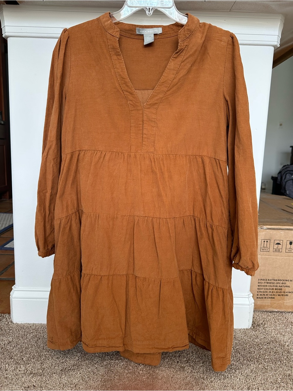 Lucky Brand Women's Tiered Corduroy Tunic Dress in Rust Size XS